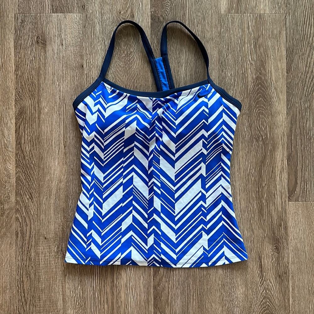 Nike Tankini Top Blue & White Zig Zag Print Size 6